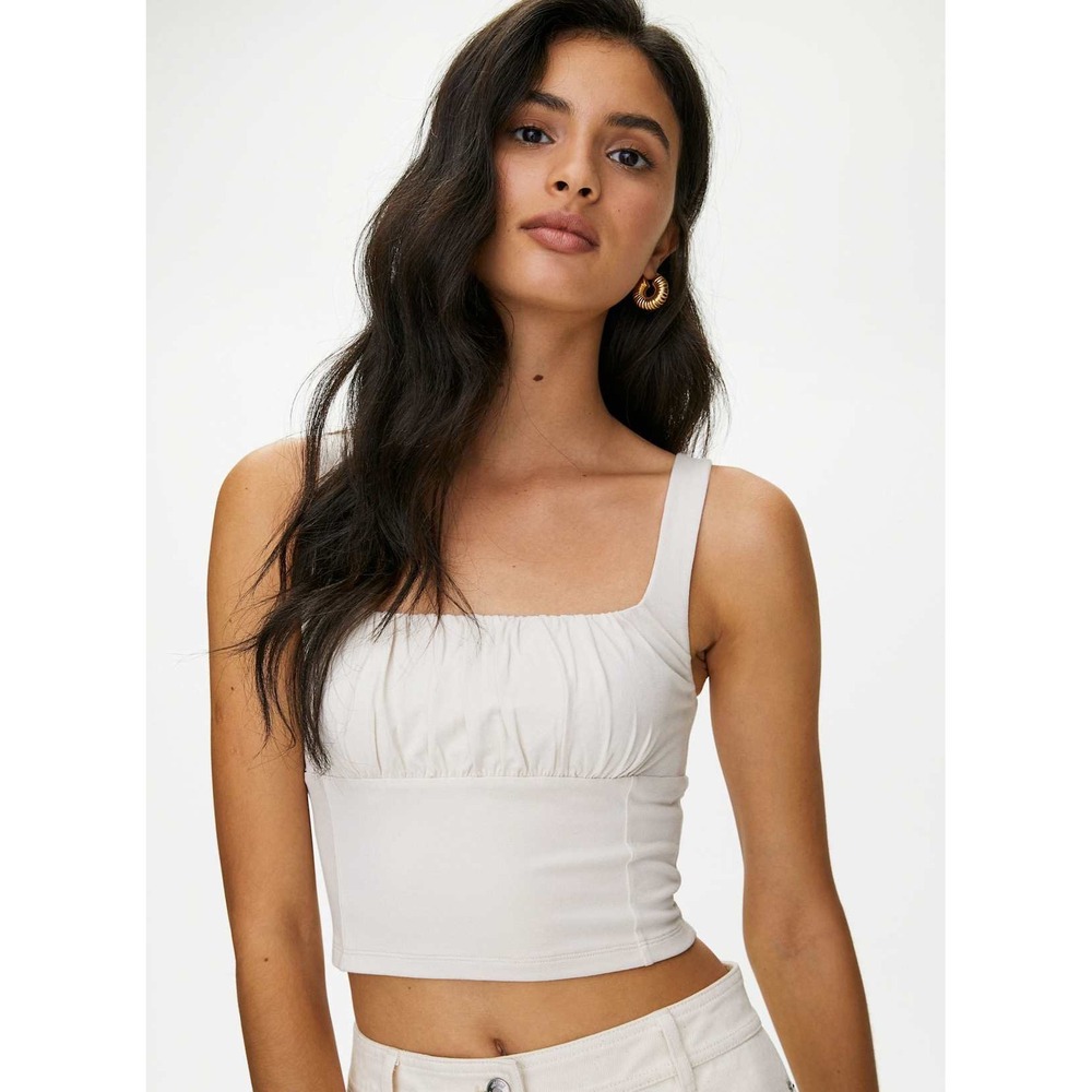 Aritzia Orbit Tank Top Set of 3 Wilfred Free Small White Tan Steel Blue Stretch